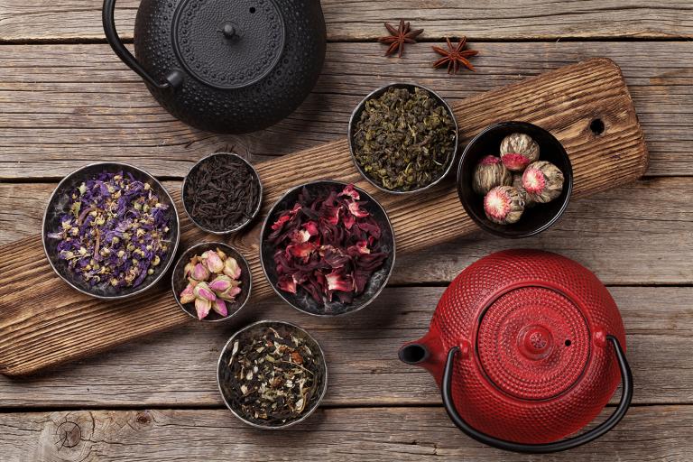 different kinds of teas and kettles